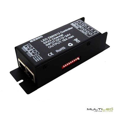 Controlador decodificador DMX 512 RGB 12V-24V RJ45 18A