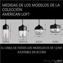 Lampara Colgante Loft moderna Ventus Blanca y Cristal