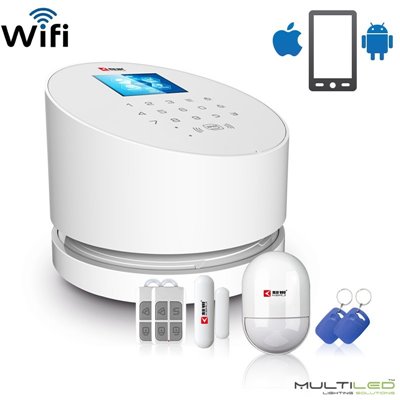 Kit básico de Alarma privada Wifi + PSTN + GSM + RFID con control IOS y Android Kerui W2