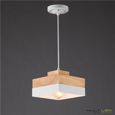 Lampara Colgante de techo moderna madera ø180mm Anya Round Blanca