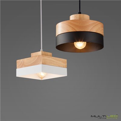 Lampara Colgante de techo moderna madera ø180mm Anya Round Blanca