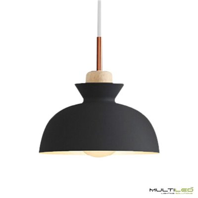 Lampara Colgante de techo metal y madera E27 ø280mm Forest Negra