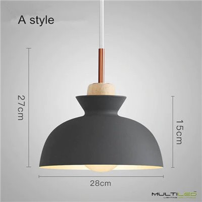 Lampara Colgante de techo metal y madera E27 ø280mm Forest Negra