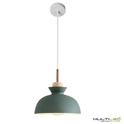 Lampara Colgante de techo metal y madera E27 ø280mm Forest Verde