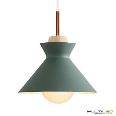 Lampara Colgante de techo metal y madera E27 ø250mm Rain Verde