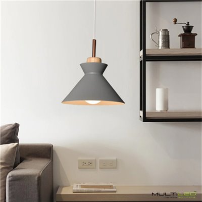 Lampara Colgante de techo metal y madera E27 ø250mm Rain Gris