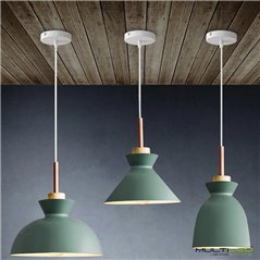 Lampara Colgante de techo metal y madera E27 ø195mm  Fresh Verde