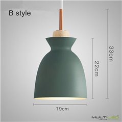 Lampara Colgante de techo metal y madera E27 ø195mm  Fresh Verde