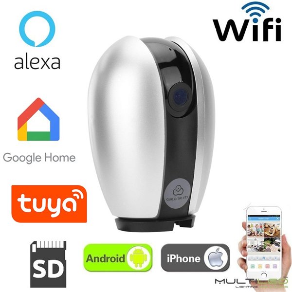 Camara 2MP IP Wifi Mini Domo PTZ Onvif, 355º SD Audio Tuya App compatible con Alexa y google home