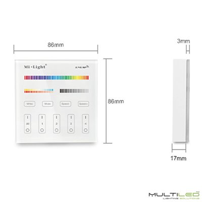 Controlador Mi-Light RGBW+ CCT Dual Wifi AC180~240V táctil empotrable