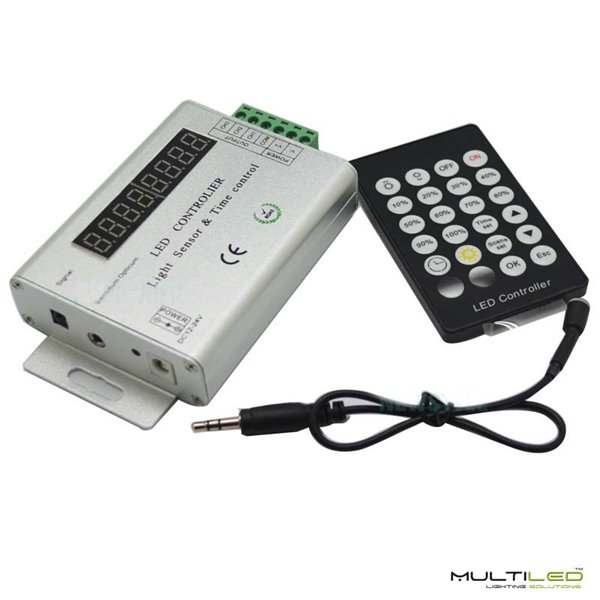 Controlador tira led Monocolor 12V-24V IR 12A con temporizador y sensor de luz