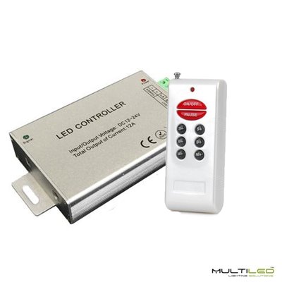 Controlador tira led RGB 12V-24V 24A/288W RF 8 botones plata