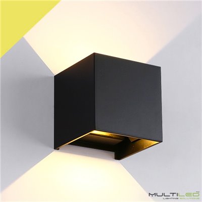 Aplique Led de interior-exterior Negro  6W Modelo Cube Blanco Cálido