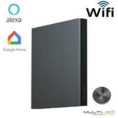 Pulsador programable Wifi Zigbee Inteligente 3 teclas para sistemas Orvibo Antracita, compatible con Alexa y Google Home