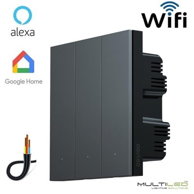 Pulsador 3 Zonas Wifi Zigbee Antracita para sistemas Orvibo (200W x 3 zonas), compatible con Alexa y Google Home
