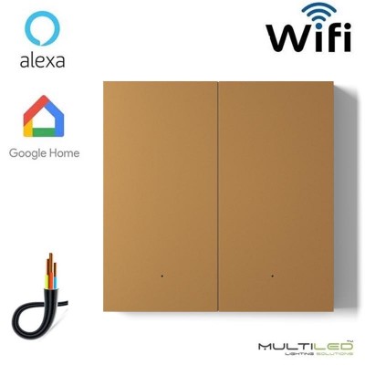Pulsador 2 Zonas Wifi Zigbee Dorado para sistemas Orvibo (200W x 2 zonas), compatible con Alexa y Google Home