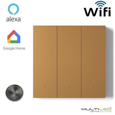 Pulsador 3 Zonas Wifi Zigbee Dorado para sistemas Orvibo (200W x 3 zonas), compatible con Alexa y Google Home