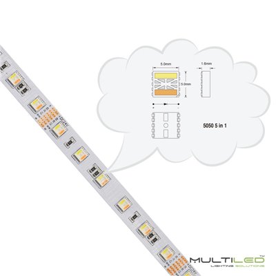 Tira led profesional SMD5050 60l/m 5 EN 1 22LM/Led IP65 24V 12mm RGBCCT