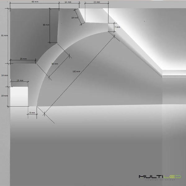 Perfil Moldura de poliestireno para techo Tira LED Curve Eco (2 metros)